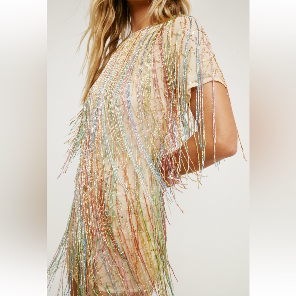 Tassel Beaded Mini Shift Dress
